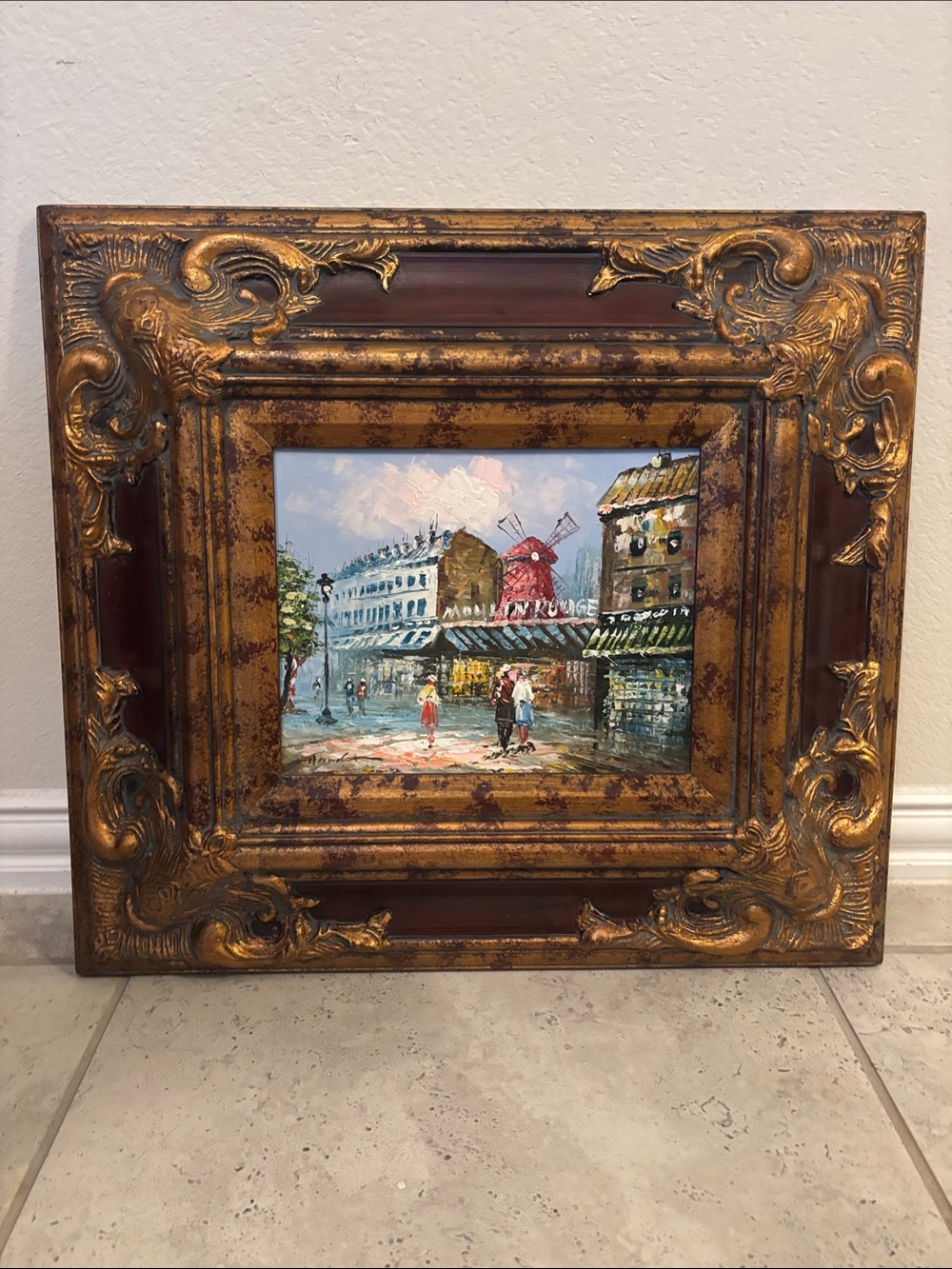 oil painting on canvas depicting the Moulin Rouge in Paris